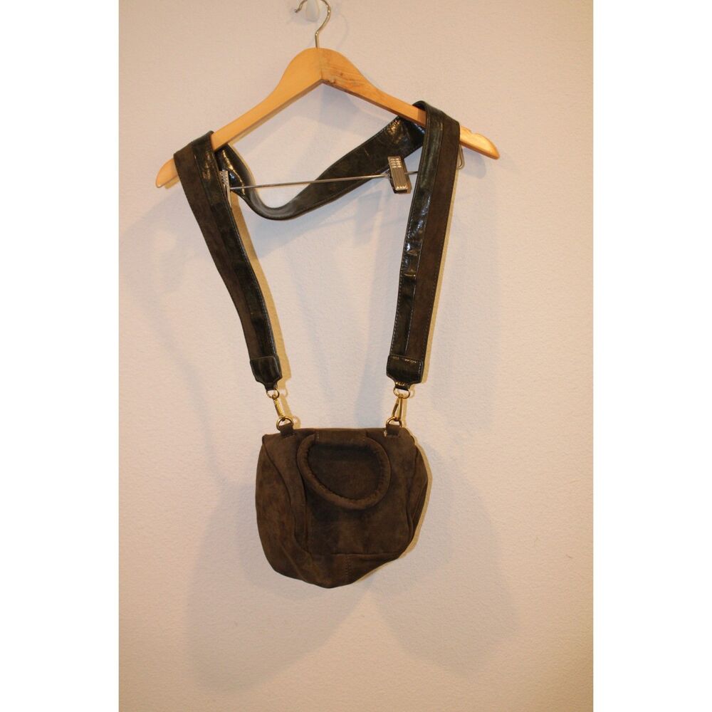 Anthropologie green suede like fold over magnetic crossbody bag O ring handle